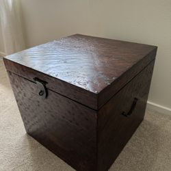 Rustic Wood Storage Trunk / Chest - Dark Walnut with Iron Latch - Great Condition