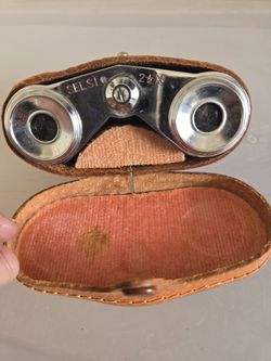 Vintage Selsi 2 1/2x Opera Binocular Glasses W/Leather Case 