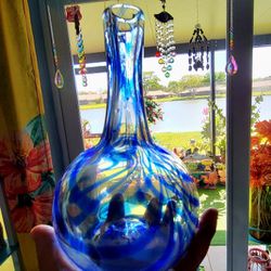 Vintage MMA Joe Hamon Blue Swirl Glass Vase Metropolitan Museum of Art 8.5"