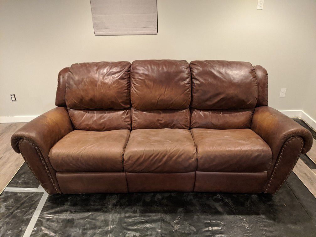 Brown Leather Sofa Recliner $40 - Pickup Only