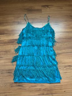 Teal Fringe 1920’s Flapper Dress Costume with accessories size Medium