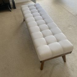 Abril Mid-Century Solid Wood & Upholstered Bench — Cream/Beige Tufted, 1y old  
