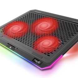 HAVIT RGB 15.6-17" Laptop Cooling Pad Cooler with 3 Quiet Fans and Touch Control, Pure Metal Panel Portable Cooling Stand (F2073, Red)