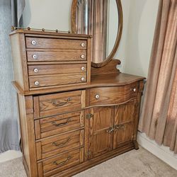 Gorgeous solid oak dresser with a mirror