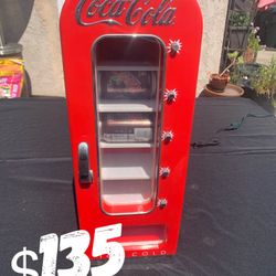 Coca-Cola Vending Machine Mini Fridge w/ 12V DC 110V AC Cords, 10 Can Cooler w/ Display Window and Push-Button Vending Action, Red, Unique Portable Be