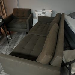 Crate & Barrel Tufted Sofa + Matching Chair – Excellent Condition – Moving Sale