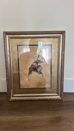 Hunter Signed Floral Realism Print on Paper, Portrait, Matted & Framed
