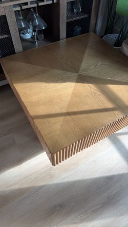 Square Wood Coffee Table with Ribbed Base
