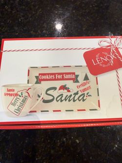 "Milk and Cookies for Santa" Christmas set. Made by Lenox. New!