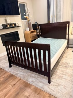 Full size Mattress + Dark Wood Bed Frame