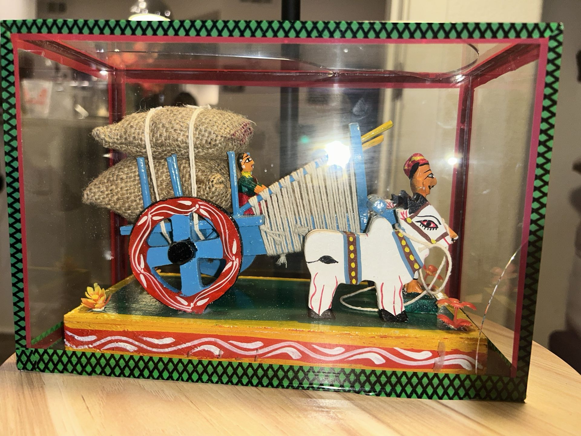 Vintage Folk Art Horse and Cart Toy In Display Case