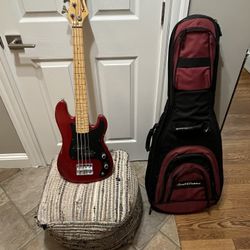 Red Samick Artist Series Bass Guitar with Carrying Case
