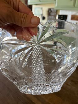 Cut Crystal Glass Bowl with Palm Tree Design