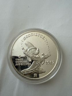 1987 MICKEY,S  MAGIC 5 OZ SILVER COIN