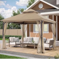 NIB 12’x10’  Steel Patio Gazebo With Soft Top And Mosquito Netting