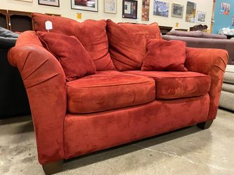 STANTON INTERNATIONAL Red Plush Velvet Loveseat