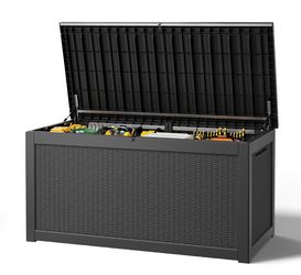 Outdoor Storage Box, Resin Deck Boxes Indoor and outdoor, Waterproof Storage Box Lockable Lid (Black,260 Gallon)