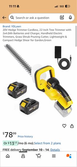 YD Lawn 20V Cordless Hedge Trimmer – 22” Blade, Brand New