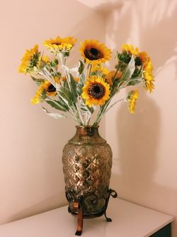 Pier 1 Decorative Vase with Sunflower Arrangement