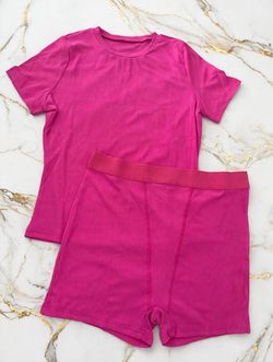 Hot Pink Ribbed T-Shirt and Shorts Set