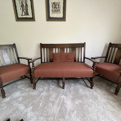 Antique Hardwood Bench And Matching Chairs 