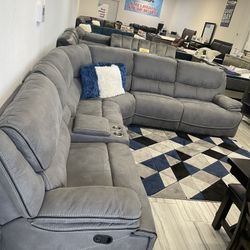 Presidents’ Day Sale. Alejandra Gray Reclining Sectional Only $1399. Easy Finance Option. Same Day, Delivery.