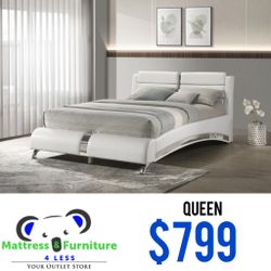 Jeremaine Upholstered Queen Sleigh Bed White