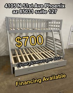 Bunk Bed Twin Over Full With Drawers Grey Wood Brand New