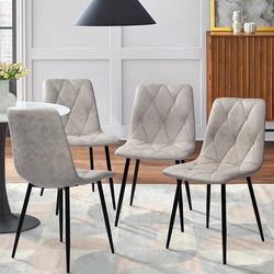 Set of 4 Retro Kitchen Dining Chairs with Upholstered Cushion and High Backrest, Matte Faux Leather Suede Chairs for Dining Room, Living Room, Bedroom