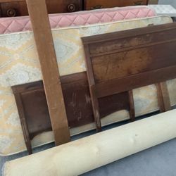 FREE ..Single, Antique Bed, Headboard, Foot Board, Rails Slats, Mattress, Box Spring …..All In Good Condition … Free