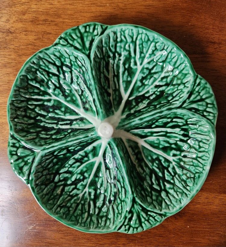 Vintage Secla Green Cabbage Leaf Ceramic Divided 4 Section Plate