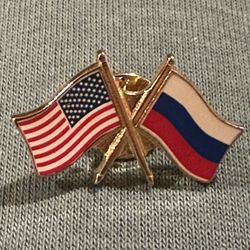 USA Russia Cross Flags Friendship Gold Plated Pin Made In Canada 