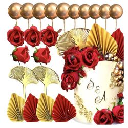  21 PCS Red Rose Cake Decoration