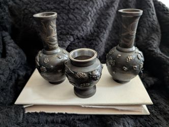 Antique as in 120 years old three heavy small Bronze vases