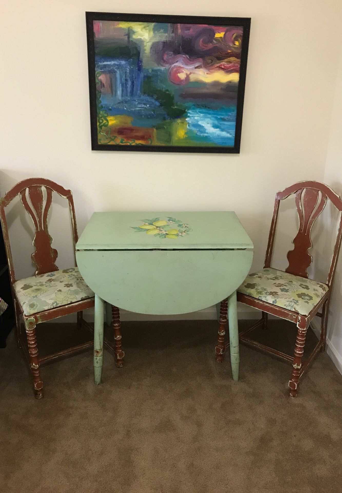 Rustic mini table with 2 chairs, hand painted