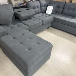 Large Sectional Sofa + Ottoman – Dark Grey – Like New!