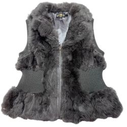 Metric Knits Genuine Rabbit Fur Vest Women Large Gray Full Zip Lined Used
