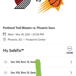 2 suns vs Blazers tickets. Section 105 row 15. 15 rows from the visitors bench. Asking $215 obo for the pair