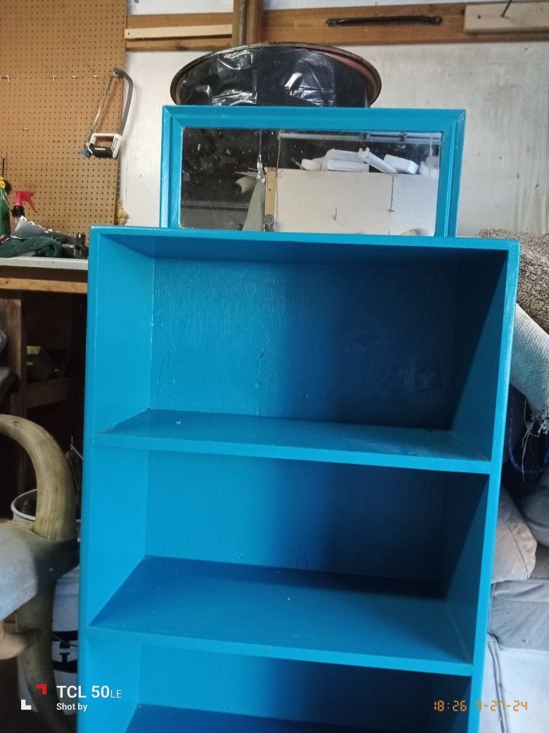 Turquoise Shelf & Mirror