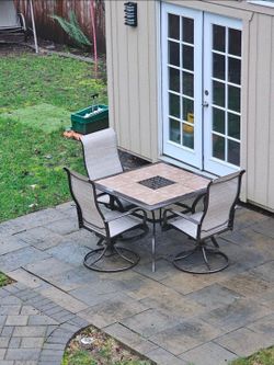 Patio Dining Set with Tiled Table and 4 Swivel Chairs