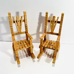 2 Vintage Folk Art Wooden Clothespin Barbie Doll Size Rocking Chair