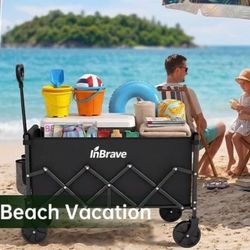 Collapsible Folding Wagon with Adjustable Handle Foldable Utility Wagon Cart with 2 Drink Holders