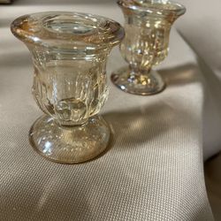 Iridescent glass candle stick holders 