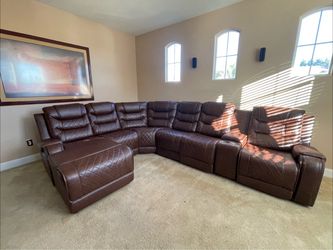 Large Brown Leather Sectional Recliner Sofa