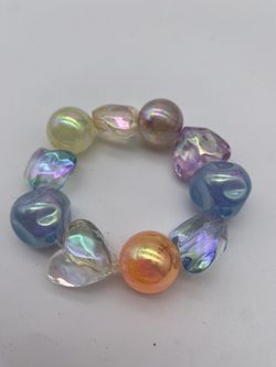 Hearts And Iridescent Faux Pearl Beaded Bracelet