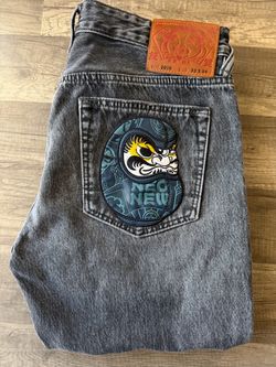 Evisu Daruma Patch Slim Straight Fit Jeans sz 32x30