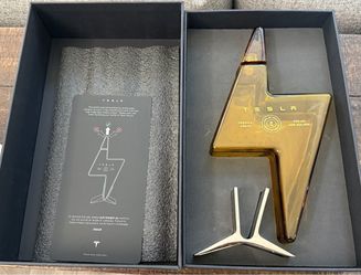 Authentic Tesla Tequila Lightning Bolt Decanter Bottle & Stand (Empty / Complete Set)