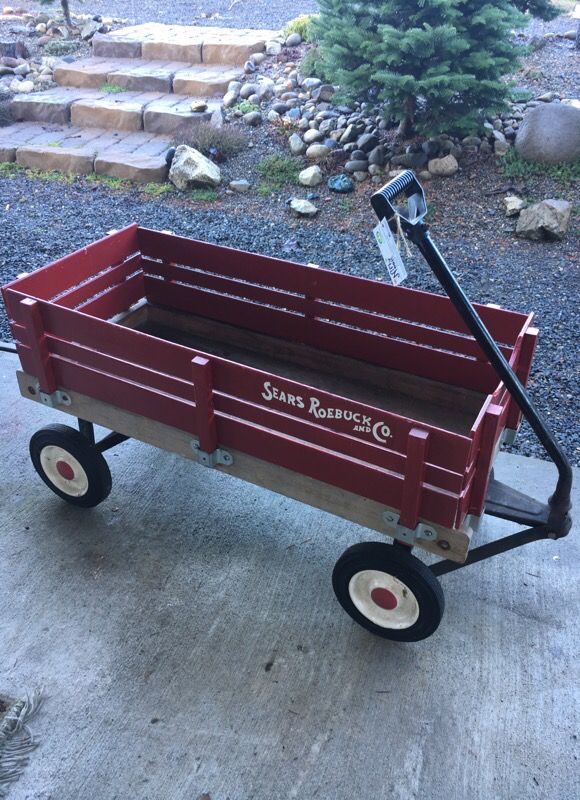 Red wooden wagon Sears Roebuck Co. all removable sides