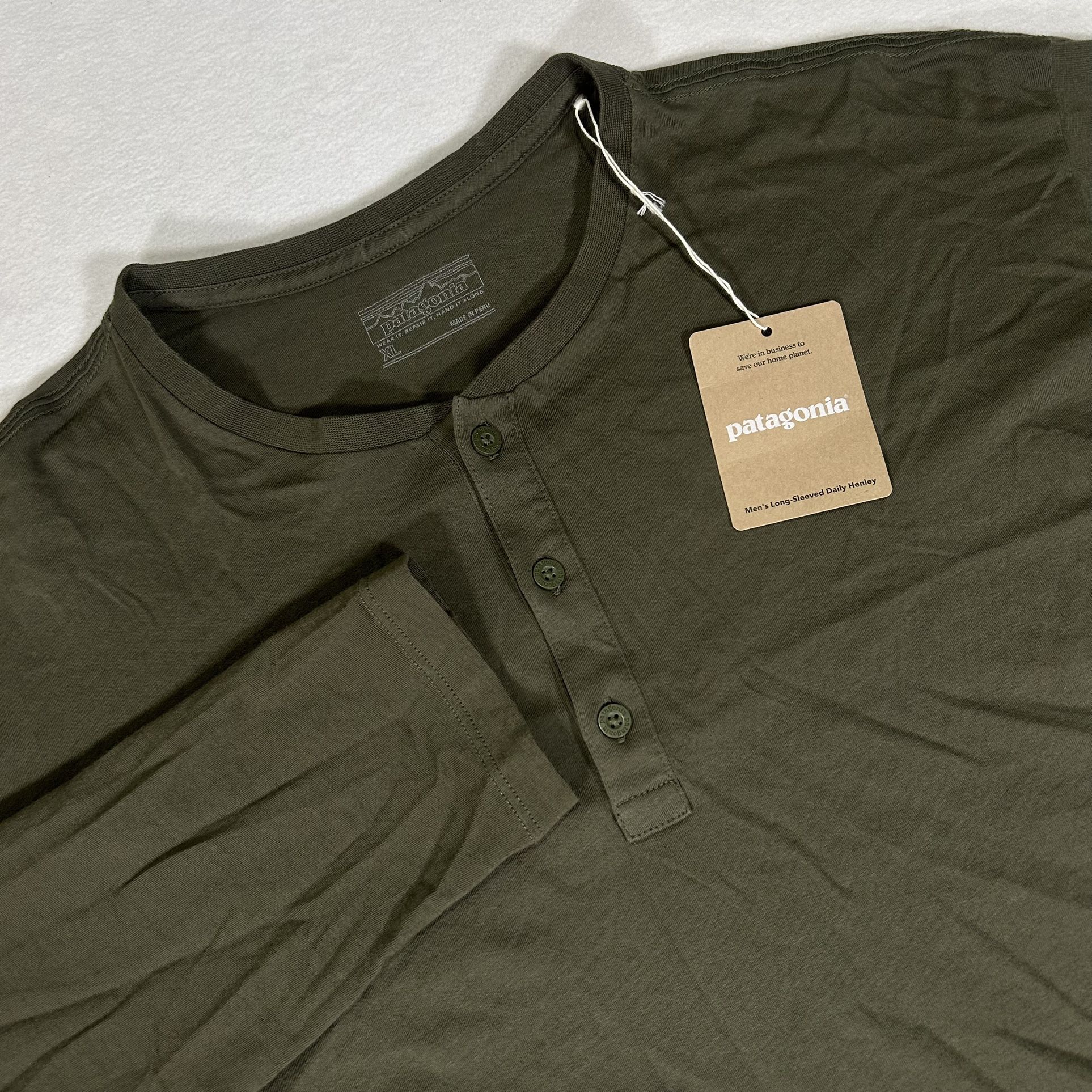 NWT Patagonia Mens XL Basin Green Daily Henley Long Sleeve Shirt 52020