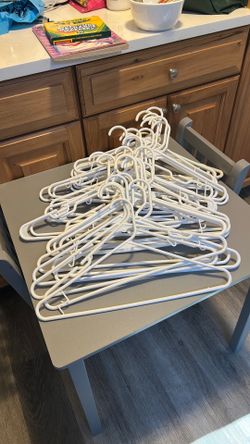 Free thirty two (32) white plastic hangars